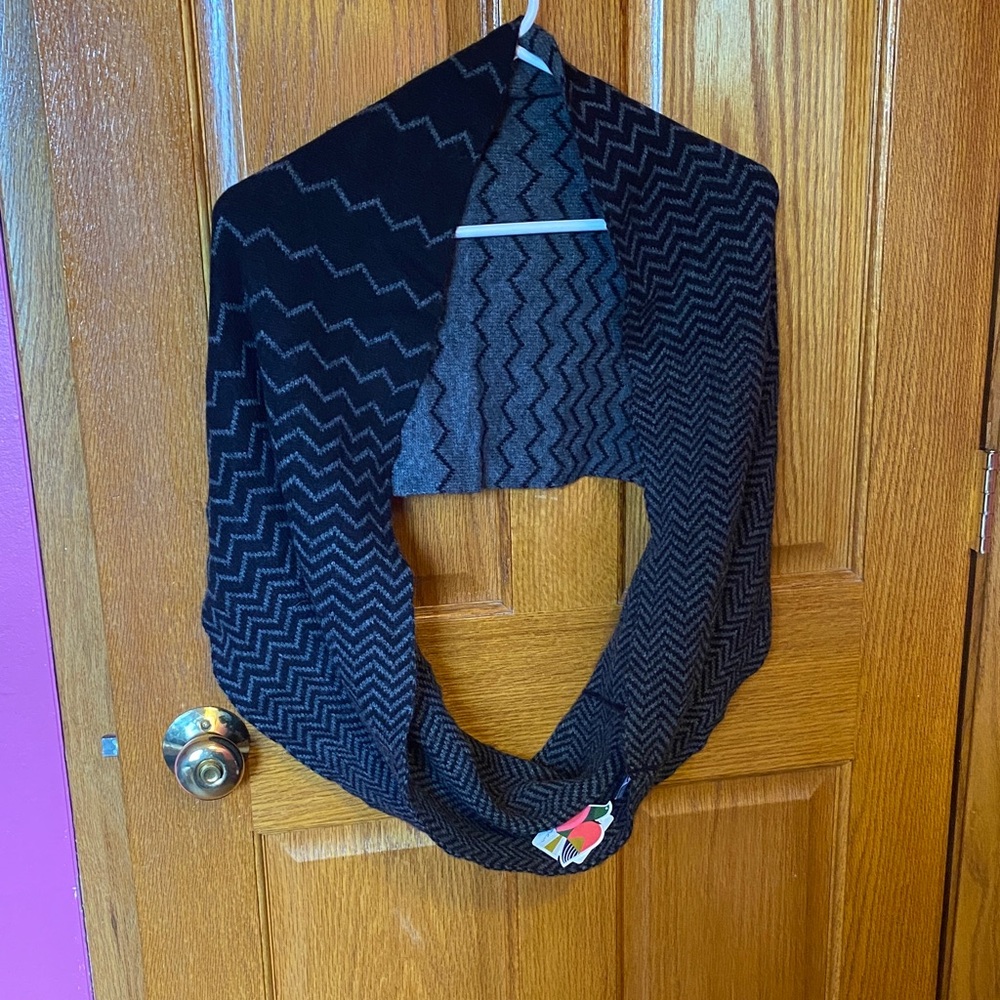 Halogen Black and Gray Wool Cashmere Scarf